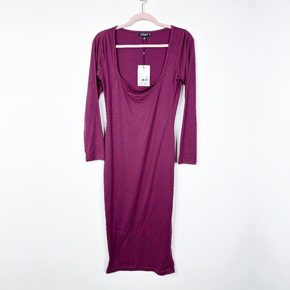 2/$30 NWT MIssguided Long Sleeve Square Neck Very Essential Midi Burgundy #A1602 - Picture 3 of 8